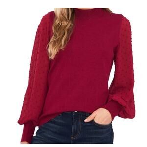 CeCe Burgundy Swiss Dot Sleeve Sweater Size Medium